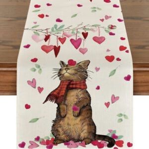 Artoid Mode Cat Valentine Heart Table Runner for Dining Table 13” X 72”